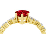 Yellow gold Pear Cut Ruby Scattered Round Accent Ring with Prong Setting_16