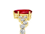 Yellow gold Pear Cut Ruby Scattered Round Accent Ring with Prong Setting_17