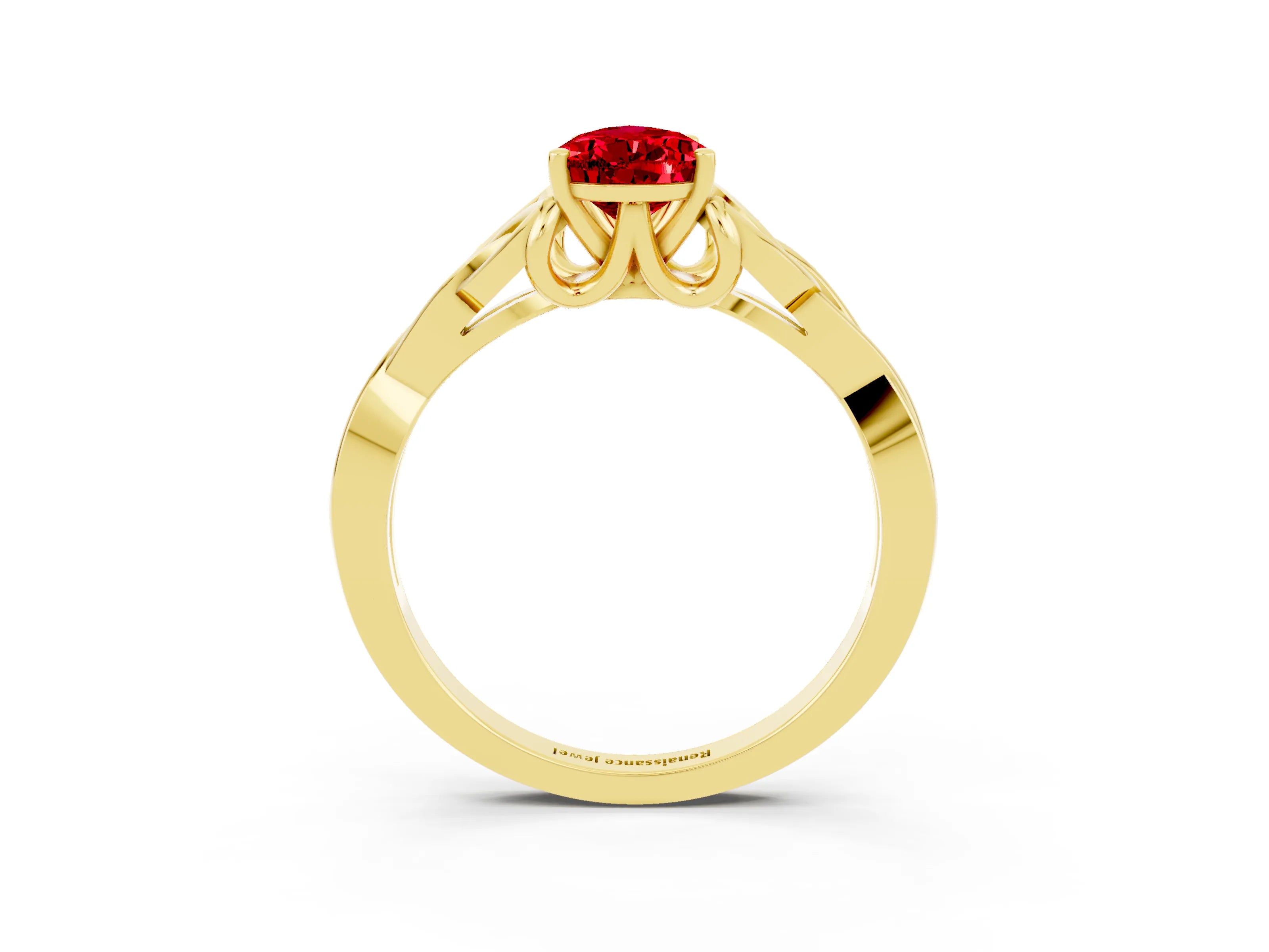 Yellow gold Pear Cut Ruby Solitaire Celtic Knot Ring with Four-Prong Setting_15