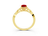 Yellow gold Pear Cut Ruby Solitaire Celtic Knot Ring with Four-Prong Setting_15