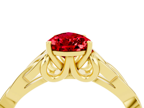 Yellow gold Pear Cut Ruby Solitaire Celtic Knot Ring with Four-Prong Setting_16
