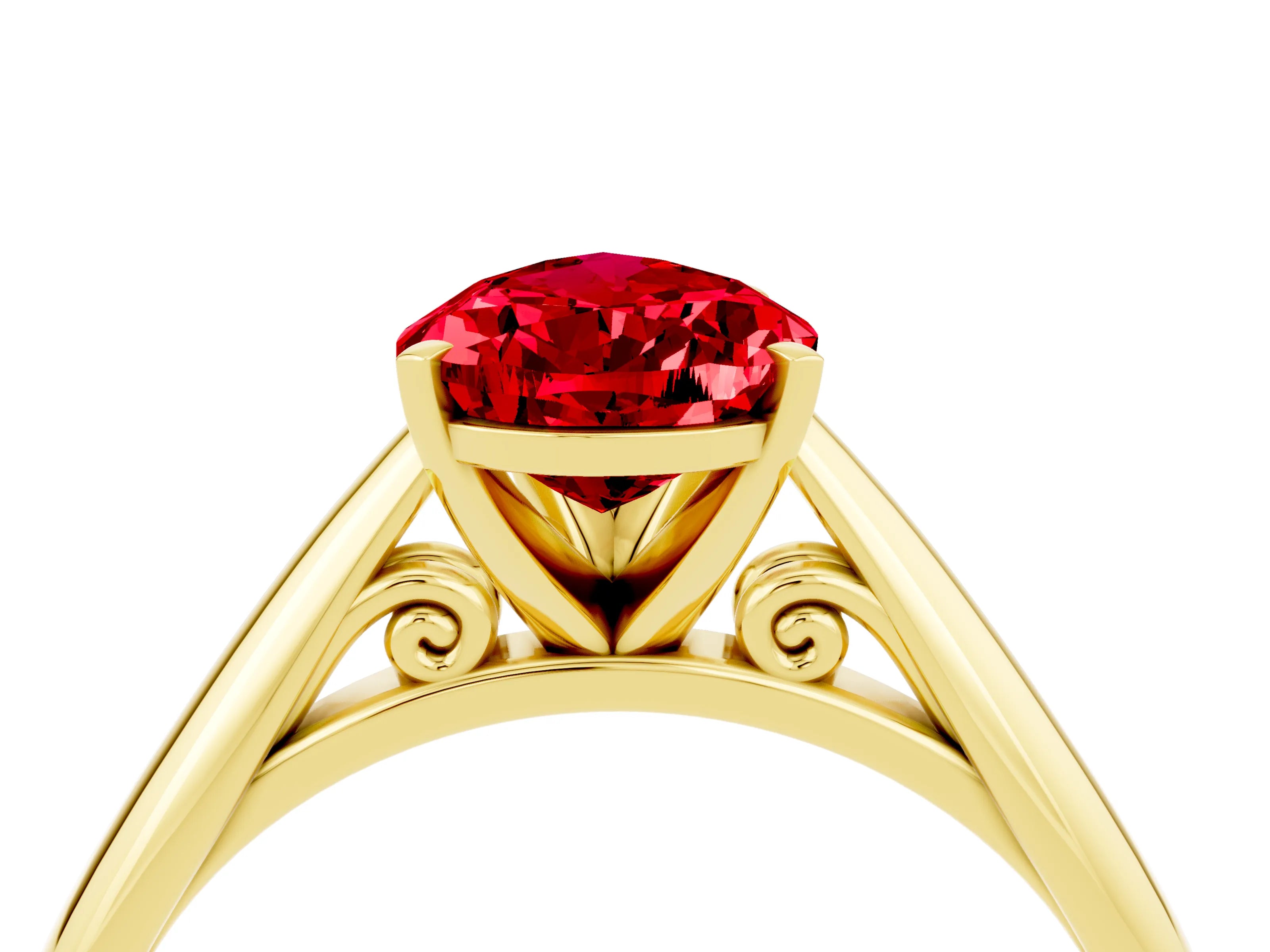 Yellow gold Pear Cut Ruby Solitaire Engagement Ring with Cathedral Setting and Four-Prong Mount_16