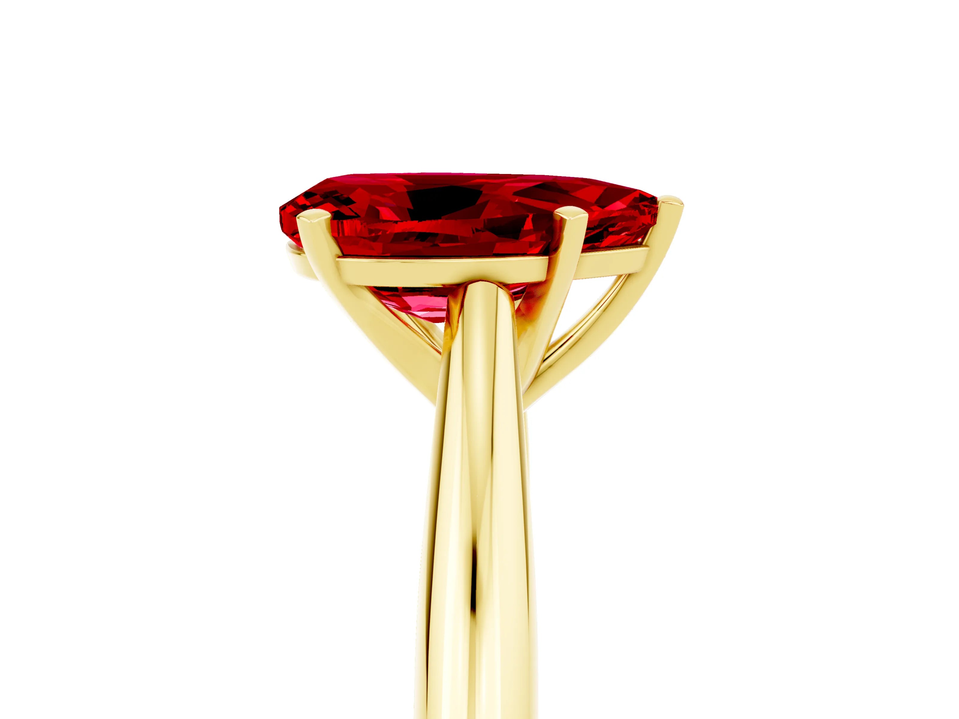 Yellow gold Pear Cut Ruby Solitaire Engagement Ring with Cathedral Setting and Four-Prong Mount_17