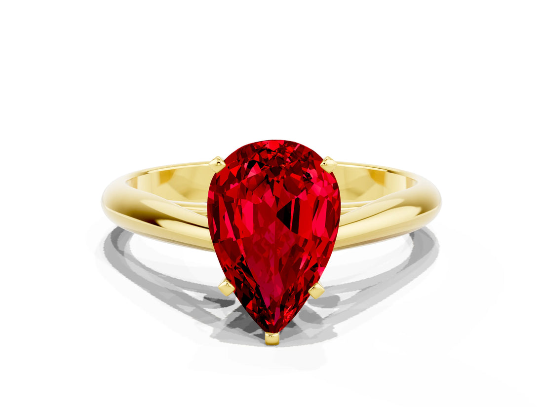 Yellow gold Pear Cut Ruby Solitaire Engagement Ring with Cathedral Setting and Four-Prong Mount_78