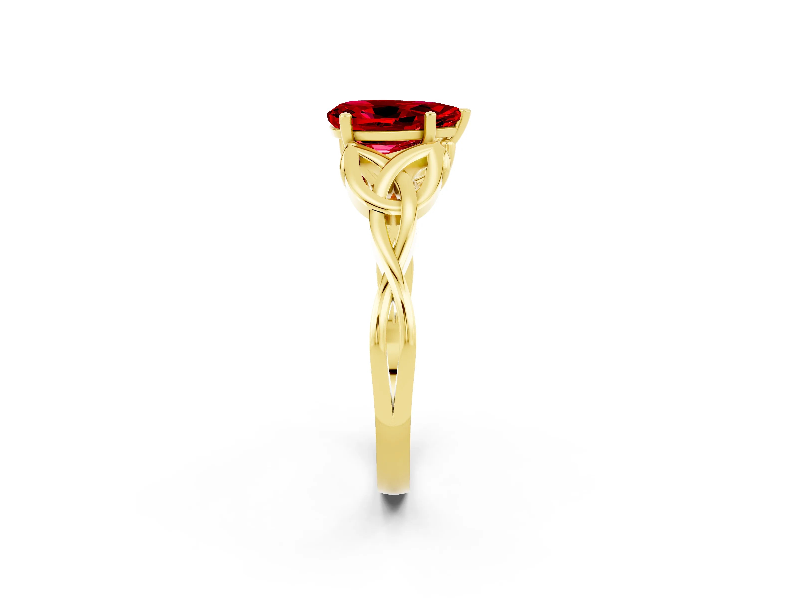 Yellow gold Pear Cut Ruby Solitaire Engagement Ring with Celtic Knot Band and Four-Prong Setting_2