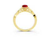 Yellow gold Pear Cut Ruby Solitaire Engagement Ring with Celtic Knot Band and Four-Prong Setting_3