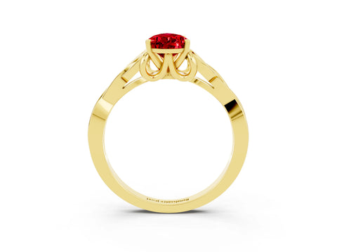 Yellow gold Pear Cut Ruby Solitaire Engagement Ring with Celtic Knot Band and Four-Prong Setting_3