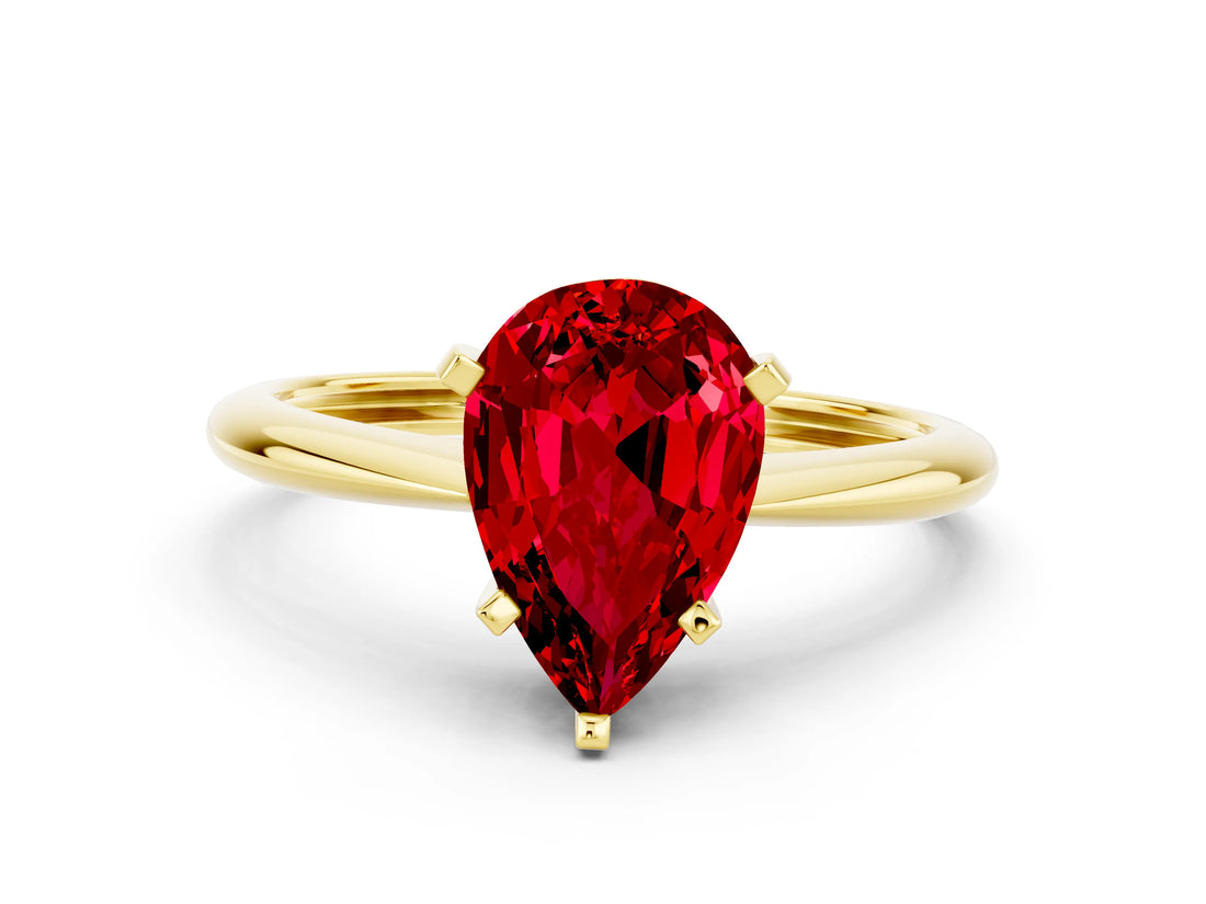 Yellow gold Pear Cut Ruby Solitaire Engagement Ring with Classic Band and Four-Prong Setting_24