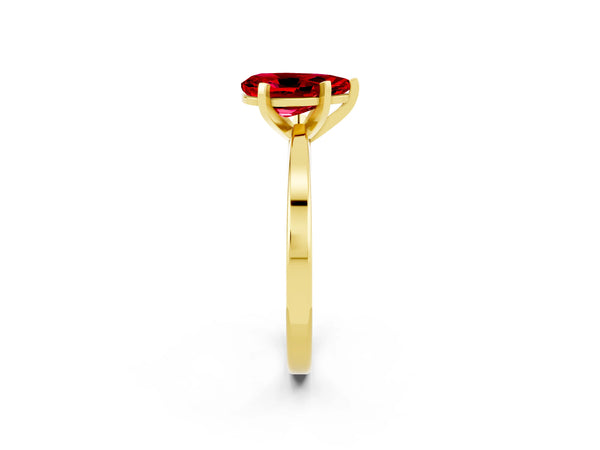 Yellow gold Pear Cut Ruby Solitaire Engagement Ring with Classic Band and Four-Prong Setting