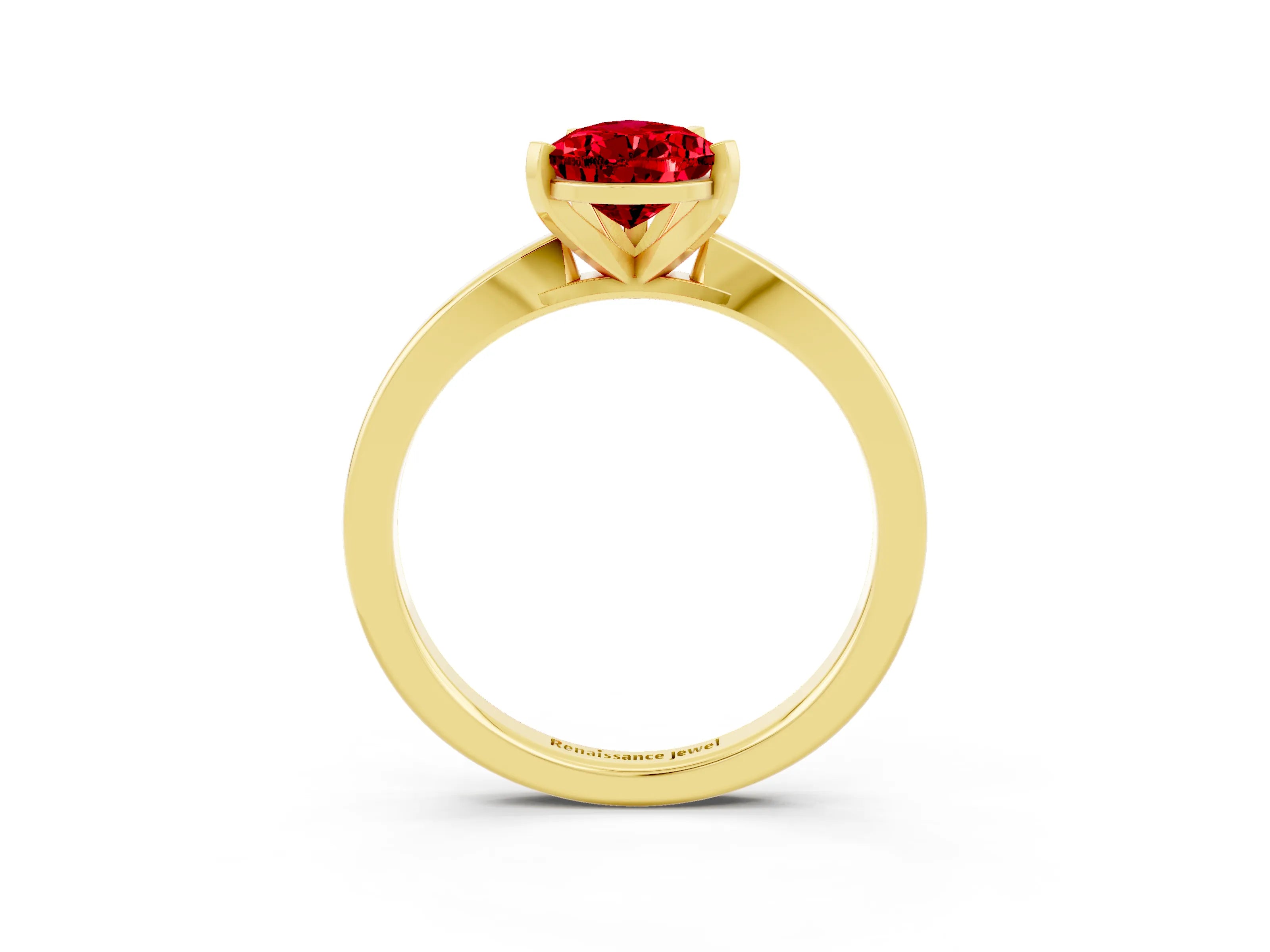 Yellow gold Pear Cut Ruby Solitaire Engagement Ring with Classic Band and Four-Prong Setting_27