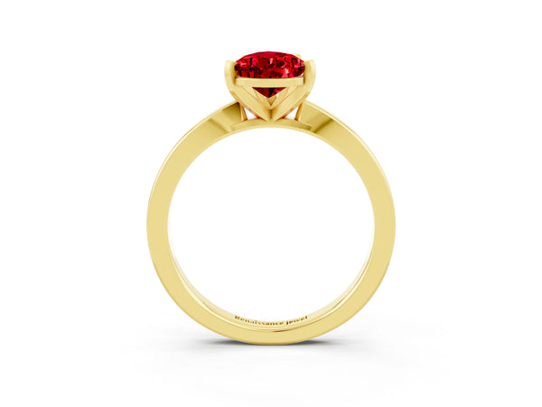 Yellow gold Pear Cut Ruby Solitaire Engagement Ring with Classic Band and Four-Prong Setting