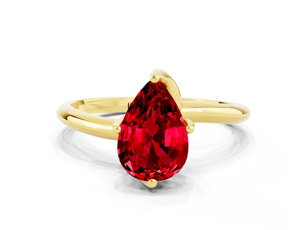 Yellow gold Pear Cut Ruby Solitaire Engagement Ring with Four-Prong Setting and Classic Band