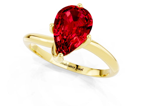 Yellow gold Pear Cut Ruby Solitaire Engagement Ring with Four-Prong Setting and Classic Band_13