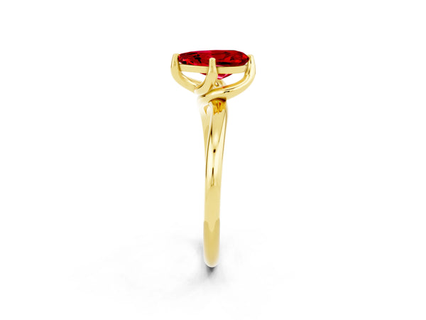 Yellow gold Pear Cut Ruby Solitaire Engagement Ring with Four-Prong Setting and Classic Band