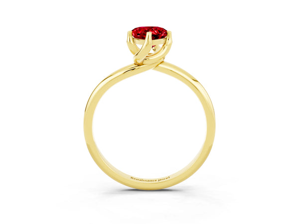 Yellow gold Pear Cut Ruby Solitaire Engagement Ring with Four-Prong Setting and Classic Band