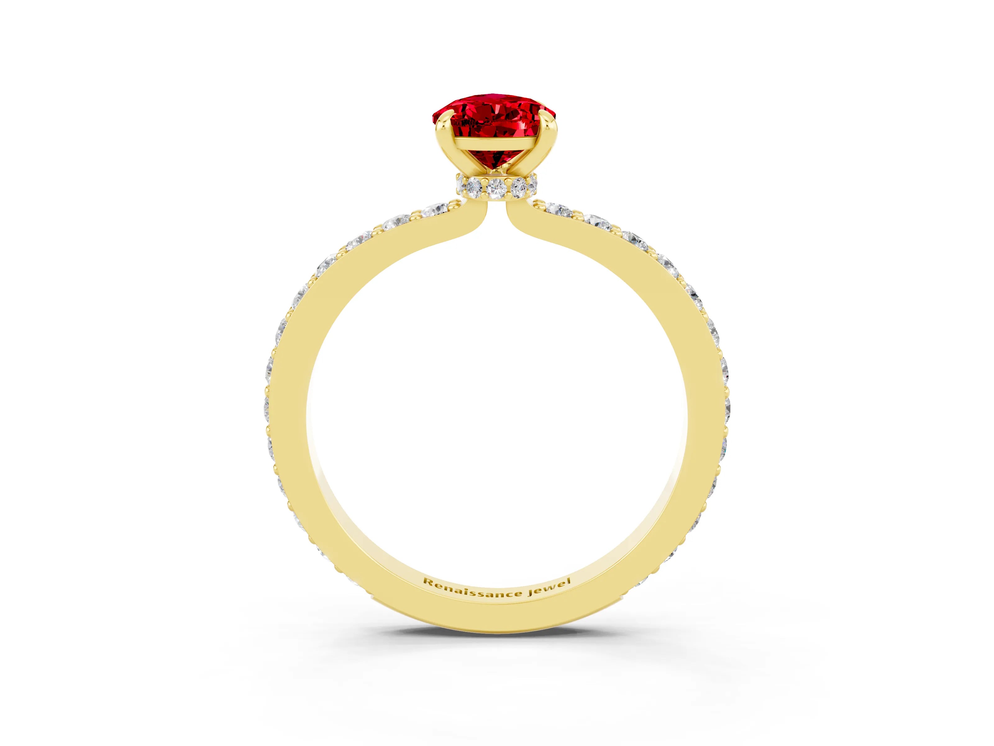Yellow gold Pear Cut Ruby Solitaire Engagement Ring with Pavé Band and Four-Prong Setting_3