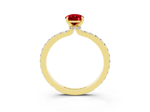Yellow gold Pear Cut Ruby Solitaire Engagement Ring with Pavé Band and Four-Prong Setting_3