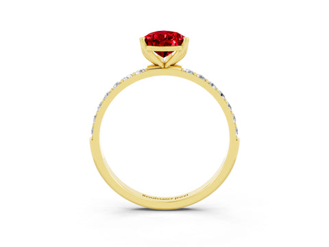 Yellow gold Pear Cut Ruby Solitaire Engagement Ring with Pavé Band and Prong Setting_3