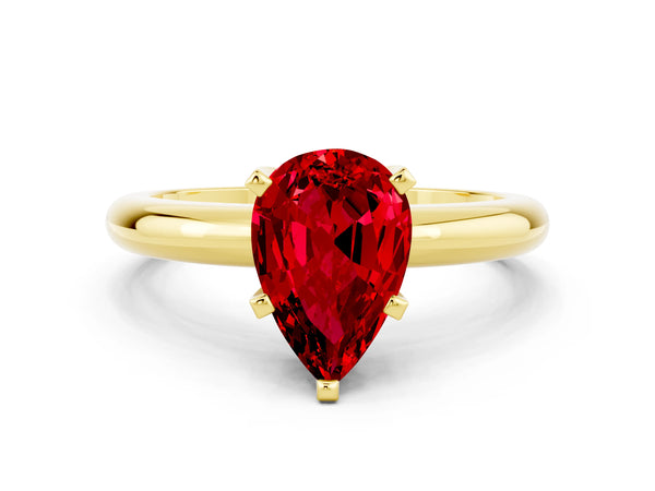 Yellow gold Pear Cut Ruby Solitaire Engagement Ring with Round Band and Four-Prong Setting
