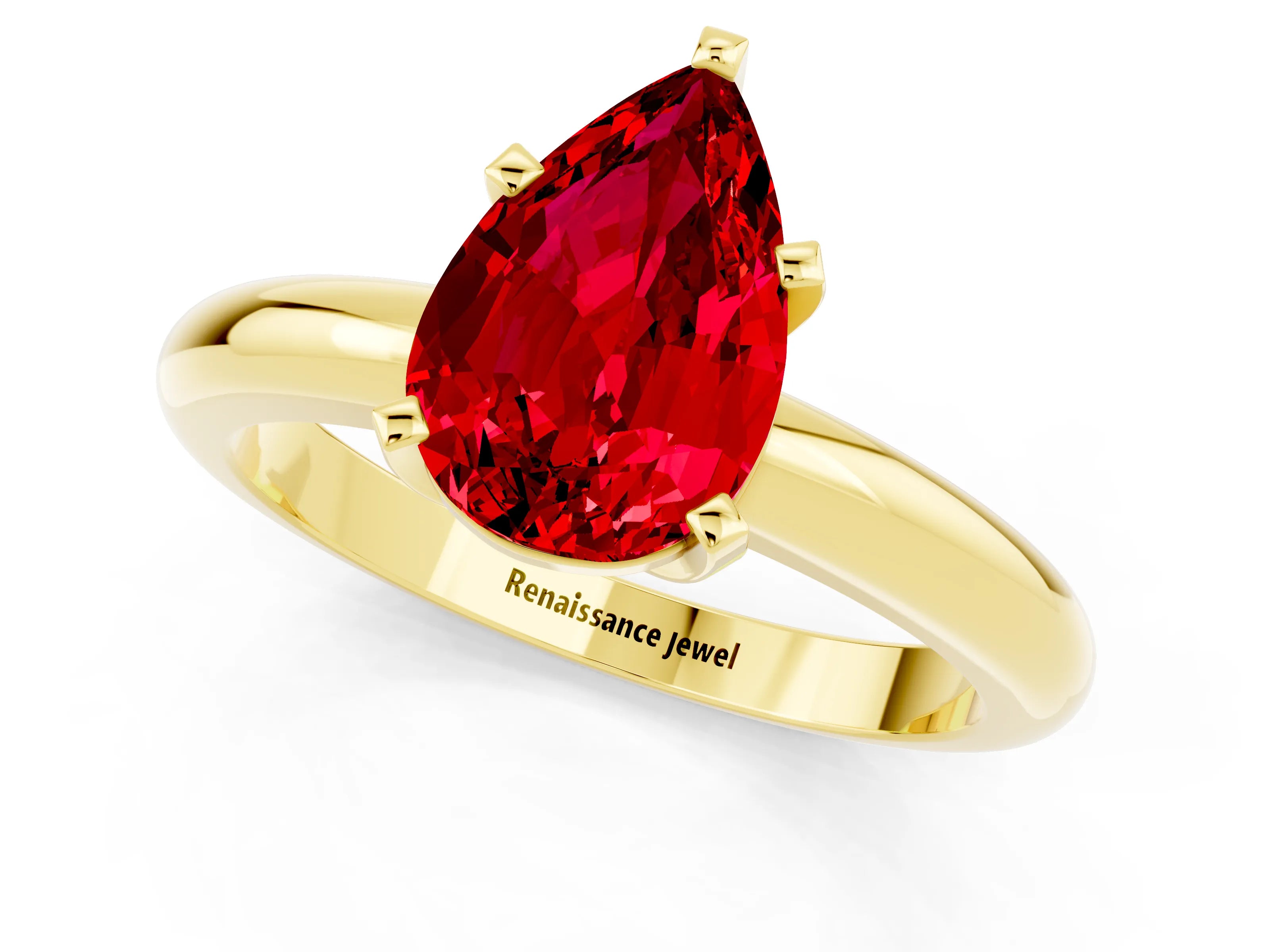 Yellow gold Pear Cut Ruby Solitaire Engagement Ring with Round Band and Four-Prong Setting_1