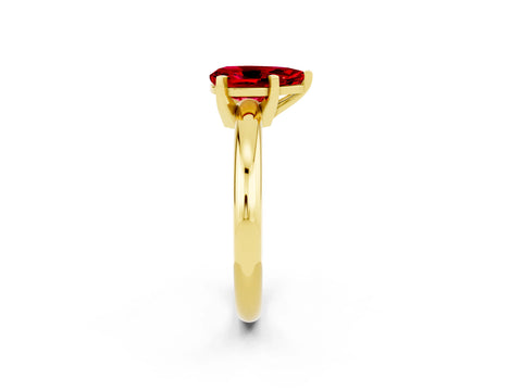 Yellow gold Pear Cut Ruby Solitaire Engagement Ring with Round Band and Four-Prong Setting_2