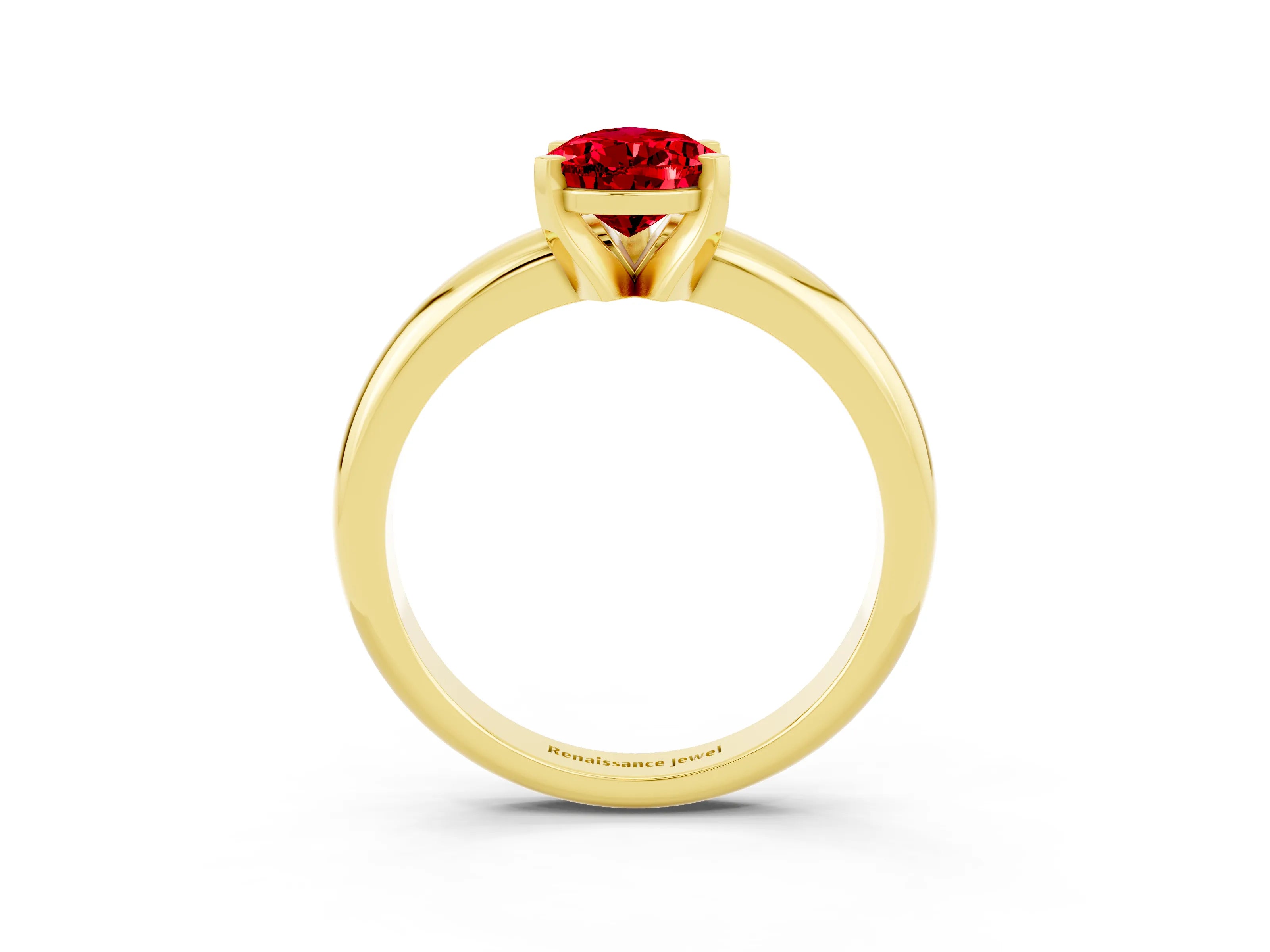 Yellow gold Pear Cut Ruby Solitaire Engagement Ring with Round Band and Four-Prong Setting_3