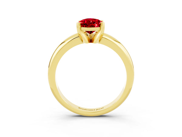 Yellow gold Pear Cut Ruby Solitaire Engagement Ring with Round Band and Four-Prong Setting