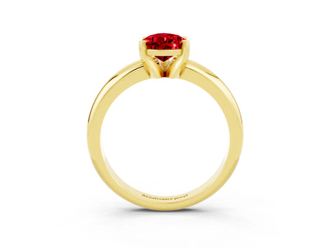 Yellow gold Pear Cut Ruby Solitaire Engagement Ring with Round Band and Four-Prong Setting_3