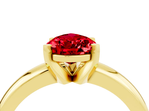 Yellow gold Pear Cut Ruby Solitaire Engagement Ring with Round Band and Four-Prong Setting_4