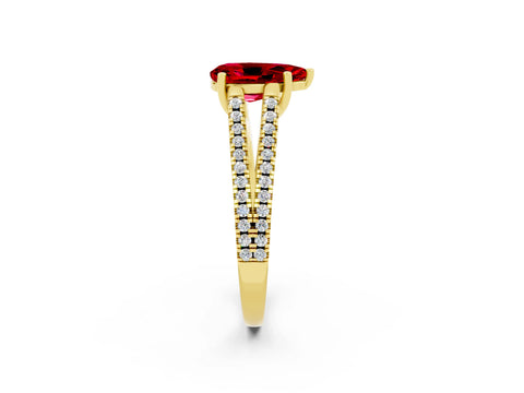 Yellow gold Pear Cut Ruby Solitaire Engagement Ring with Split Shank Pavé Band_2