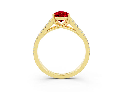 Yellow gold Pear Cut Ruby Solitaire Engagement Ring with Split Shank Pavé Band_3
