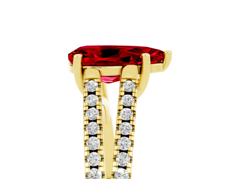 Yellow gold Pear Cut Ruby Solitaire Engagement Ring with Split Shank Pavé Band_5