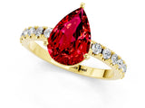 Yellow gold Pear Cut Ruby Solitaire Pavé Band with Four-Prong Setting_1