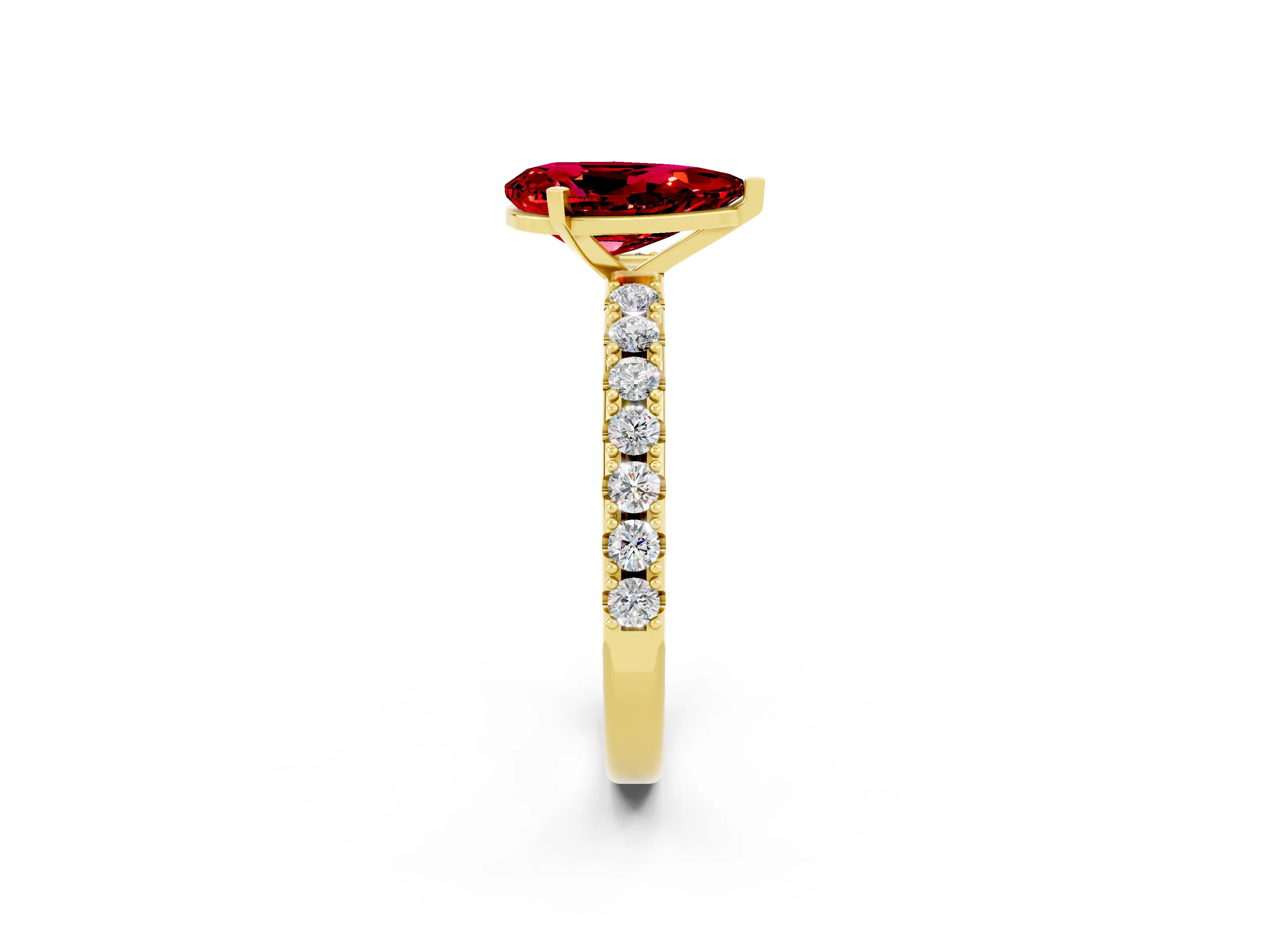 Yellow gold Pear Cut Ruby Solitaire Pavé Band with Four-Prong Setting_2