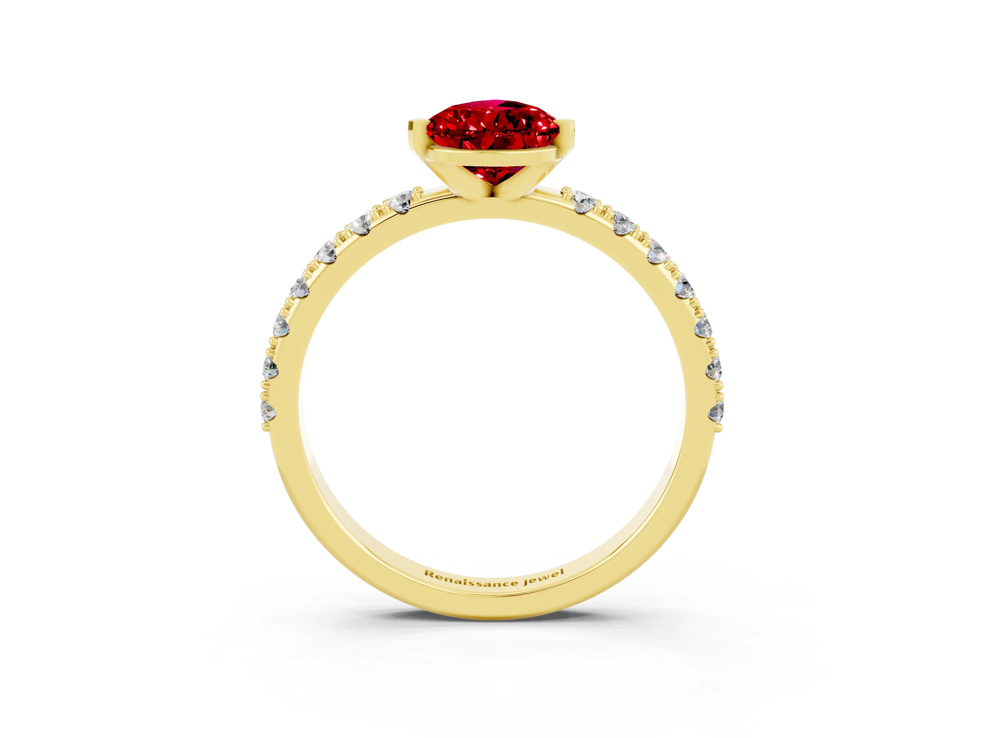 Yellow gold Pear Cut Ruby Solitaire Pavé Band with Four-Prong Setting_3