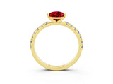 Yellow gold Pear Cut Ruby Solitaire Pavé Band with Four-Prong Setting_3