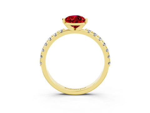 Yellow gold Pear Cut Ruby Solitaire Pavé Band with Four-Prong Setting_3