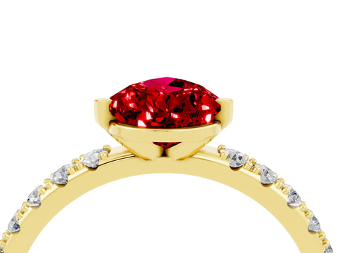 Yellow gold Pear Cut Ruby Solitaire Pavé Band with Four-Prong Setting_4