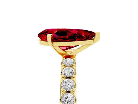 Yellow gold Pear Cut Ruby Solitaire Pavé Band with Four-Prong Setting_5
