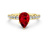 Yellow gold Pear Cut Ruby Solitaire Pavé Engagement Ring with Round Band and Prong Setting_12