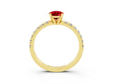 Yellow gold Pear Cut Ruby Solitaire Pavé Engagement Ring with Round Band and Prong Setting_15