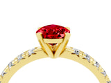 Yellow gold Pear Cut Ruby Solitaire Pavé Engagement Ring with Round Band and Prong Setting_16