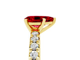 Yellow gold Pear Cut Ruby Solitaire Pavé Engagement Ring with Round Band and Prong Setting_17