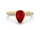Yellow gold Pear Cut Ruby Solitaire Pavé Engagement Ring with Round Band and Prong Setting_72