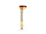 Yellow gold Pear Cut Ruby Solitaire Pavé Engagement Ring with Round Band and Prong Setting_74