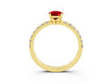 Yellow gold Pear Cut Ruby Solitaire Pavé Engagement Ring with Round Band and Prong Setting_75