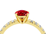 Yellow gold Pear Cut Ruby Solitaire Pavé Engagement Ring with Round Band and Prong Setting_76