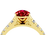 Yellow gold Pear Cut Ruby Solitaire Ring with Cathedral Setting and Pavé Band_4