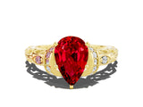Yellow gold Pear Cut Ruby Solitaire Ring with Filigree Band and Four-Prong Setting_24