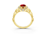 Yellow gold Pear Cut Ruby Solitaire Ring with Filigree Band and Four-Prong Setting_27